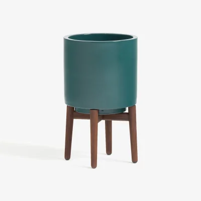 La Redoute Florian Planter on Stand in Ceramic & Walnut