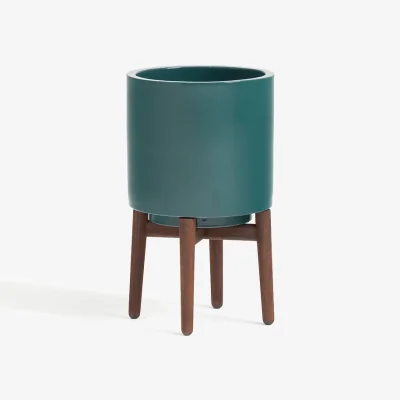 La Redoute Florian Ceramic and Walnut Raised Planter