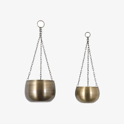 La Redoute Set of 2 Antique Brass Hanging Planter