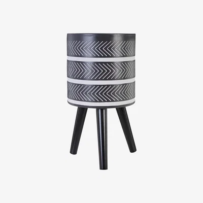 La Redoute 56cm Chevron Planter in Black with Beech Wood Legs