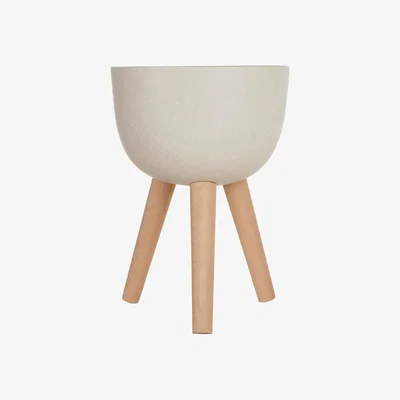 La Redoute 46cm Planter in White with Beech Wood Legs