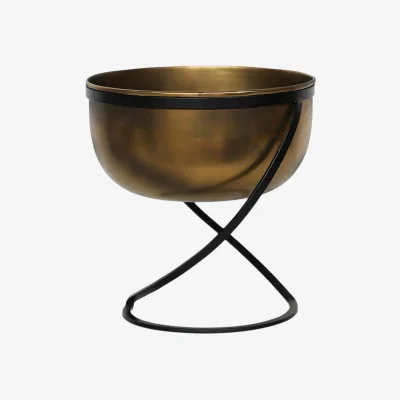 La Redoute 30cm Indoor Kensington Brass Metal Small Round Planter on Stand
