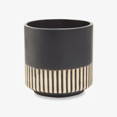 La Redoute 13cm Ceramic Striped Planter Black & Natural