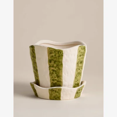 Marks & Spencer M&S Striped Textured Ceramic Planter Green