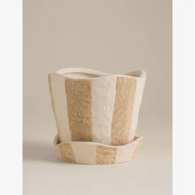 Marks & Spencer M&S Striped Ceramic Planter Neutral