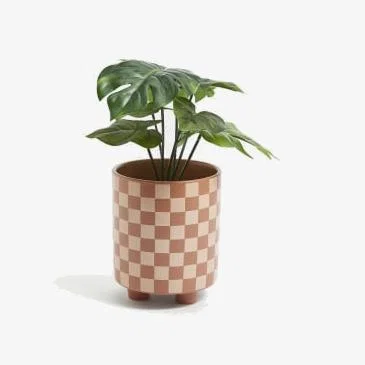 Marks & Spencer Moss & Sweetpea Ceramic Chequerboard Planter - Terracotta, Terracotta