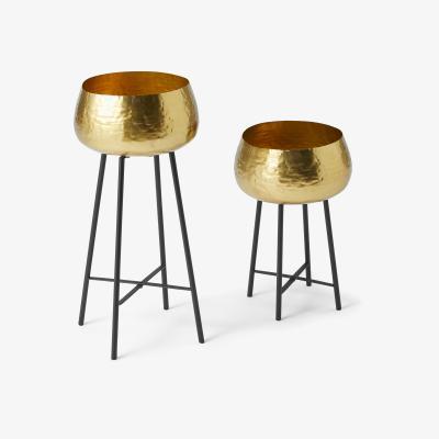 Made.com Boise Set of 2 Hammered Metal Planter with Metal Stand