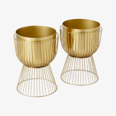 Made.com Carole Set of 2 Planters with Stands, Brass