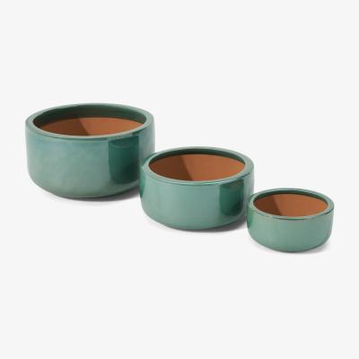 Made.com Saverio Set of 3 Low Planters, Light Turquoise Glaze Ceramic
