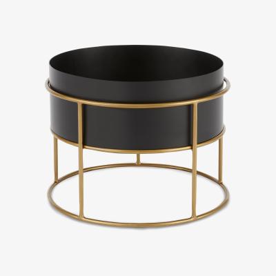 Made.com Echo Free Standing Round Low Powdercoated Plant Stand, Black & Metallic Gold