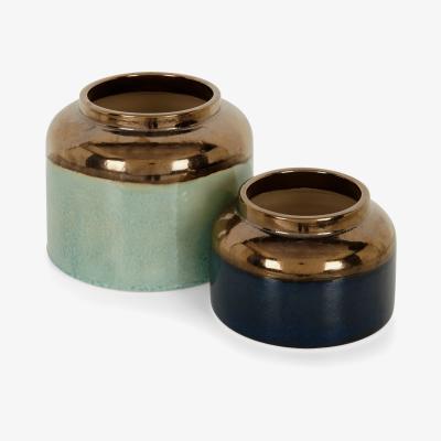 Made.com Gia Set Of Two Earthenware Metallic Glaze Planters, Multi