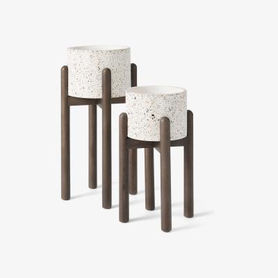 Made.com Hakuun Set of 2 Limited Edition Terrazzo Plant Pots With Rubberwood Legs, White Speckle