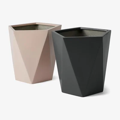 Made.com Baloo Set of 2 Geometric Large Fibreglass Planters, Light Pink & Dark Grey