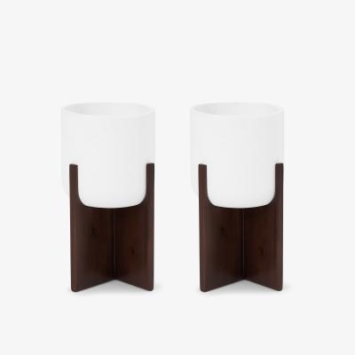 Made.com Barwyn Set of 2 Tall Planters with Stands, Stone Fibre Cement & Acacia
