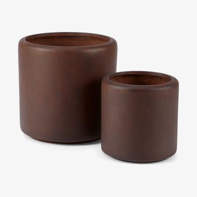 Made.com Roupie Set of 2 Corten Finish Cylinder Planters, Rust