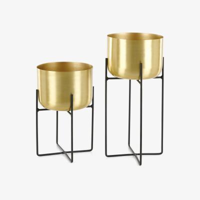 Made.com Salix Set Of Two Large Plant Stands, Brass