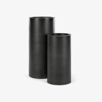 Made.com Dayo Set Of Two Tall Ribbed Planters, Black