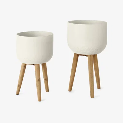 Made.com Allo Set of 2 Poly Resin Plant Stands, Large, Natural White