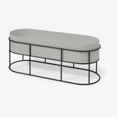 Made.com Echo Freestanding Low Oval Zinc Powder-Coated Plant Stand, Stone & Black