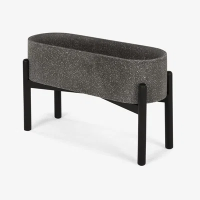 Made.com Hakuun Long Standing Terrazzo Planter, Grey and Black