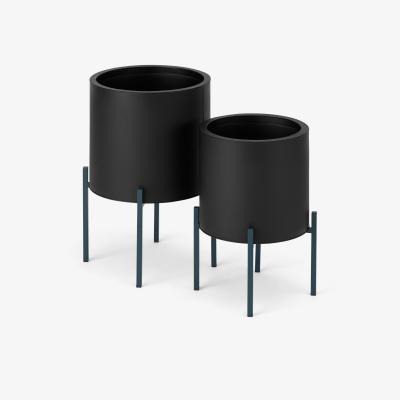 Made.com Noor Set of 2 Round Planters with Stands, Large, Black & Teal Galvanized Iron