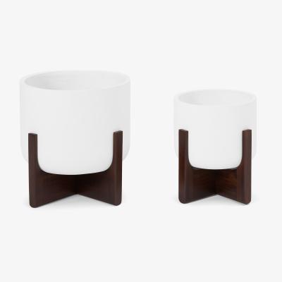 Made.com Barwyn Set of 2 Plant Stands with Wooden Legs, Stone Fibre Cement & Acacia