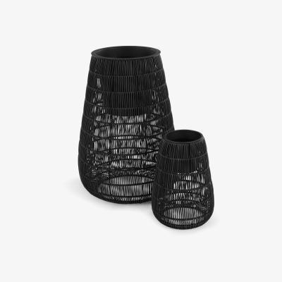 Made.com Nadda Set Of Two Tall Polyrattan Plant Stands, Black