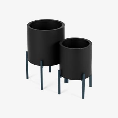 Made.com Noor Set Of Two Galvanized Iron Round Plant Stands, Black & Teal