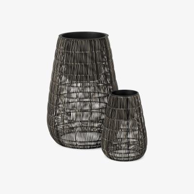 Made.com Nadda Set of 2 Tall Polyrattan Plant Stands, Brown
