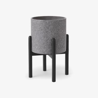 Made.com Hakuun Tall Terrazzo Plant Pot with with Rubberwood Legs, Grey & Black