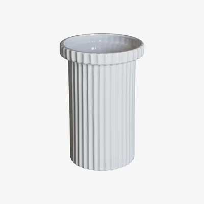 Nordic Nest Stripe flower pot large 22 cm Shiny white