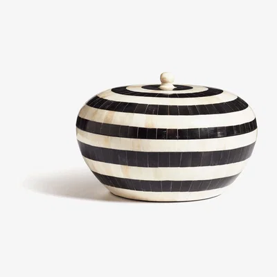 OKA OKA, Java Bone Lidded Pot - Black/Cream, Pots and Urns, Bone/MDF Wood