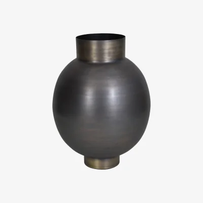 Olivia's Libra Calm Neutral Collection - Arizona Bulbous Burnished Metal Planter With Antique Brass Rim And Base