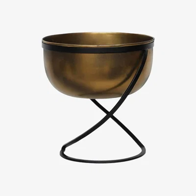 Olivia's Ivyline Indoor Kensington Brass Metal Planter on Stand | Outlet