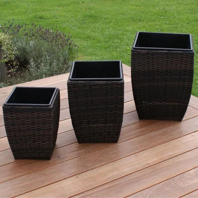 Olivia's Maze Rattan Shaped Rattan Planter Set Brown
