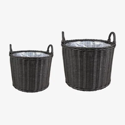 Olivia's Ivyline Polyrattan Set of Two Lined Planters Willow
