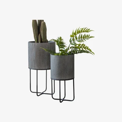 Olivia's Gallery Interiors Eda Set of 2 Metal Planter in Grey
