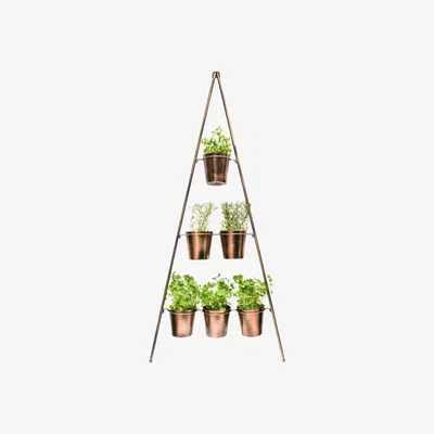 Olivia's Ivyline Outdoor Vertical Gold Metal Wall Plant Stand with Planters / Large