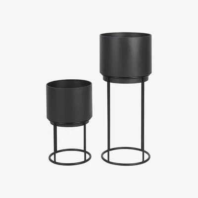 Olivia's Olivia's Set of 2 Circular Metal Planters in Graphite