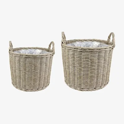 Olivia's Ivyline Polyrattan Set of Two Lined Planters Natural