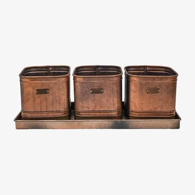 Olivia's Ivyline Outdoor Hampton Copper Set of 3 Herb Planters With Tray