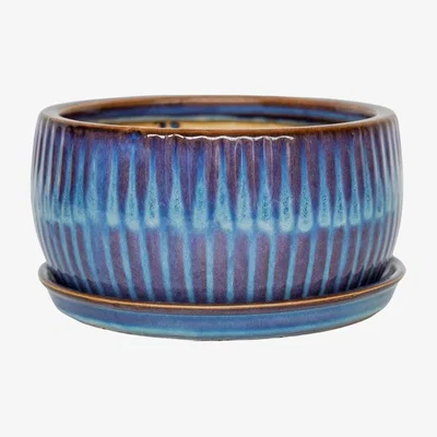 Olivia's Ivyline Set of 2 Sapphire Round Reactive Glaze Bonsai Planter