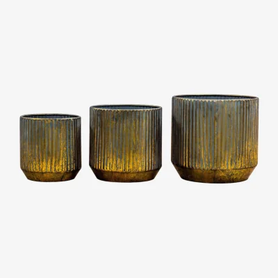 Olivia's Gallery Interiors Set of 3 Everill Planter Verdigris/Bronze / Small