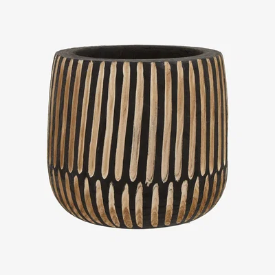 Olivia's Olivia's Abia Small Engraved Wooden Planter in Black & Natural