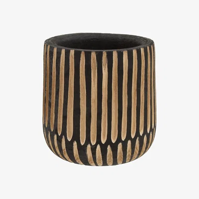 Olivia's Olivia's Abia Large Engraved Wooden Planter in Black & Natural