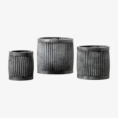 Olivia's Gallery Interiors Set of 3 Heston Round Planter Grey