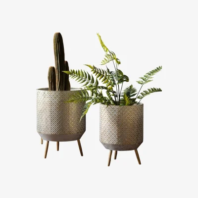 Olivia's Gallery Interiors Amelia Set of 2 Metal Planter in Gold