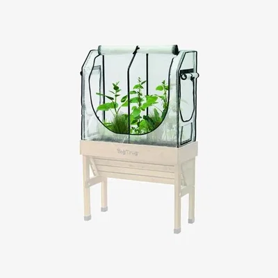 Downtown VegTrug Small Wall Hugger Raised Planter, Greenhouse Frame and Multi-Cover Set In Clear