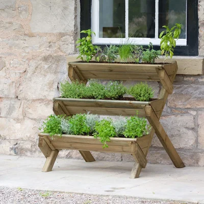 Downtown Zest Garden Stepped Wooden Herb Planter In Natural