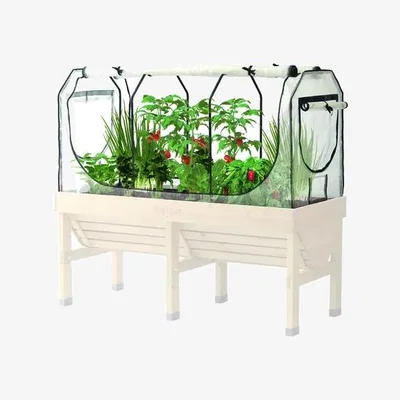 Downtown VegTrug Medium Classic Raised Planter, Greenhouse Frame and Multi-Cover Set In Clear